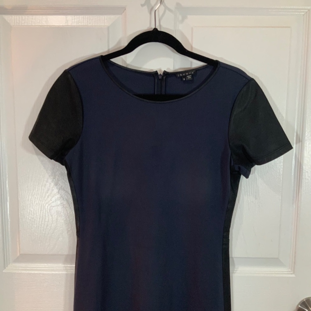 Theory Navy Lamb Black Trim Minimalist Dress Size 6 - Picture 2 of 9